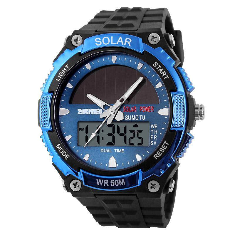 SKMEI New Men Sports Watches Multifunction Solar Power Watch Dual Display Outdoor Fashion Waterproof Digital Wristwatches 1049