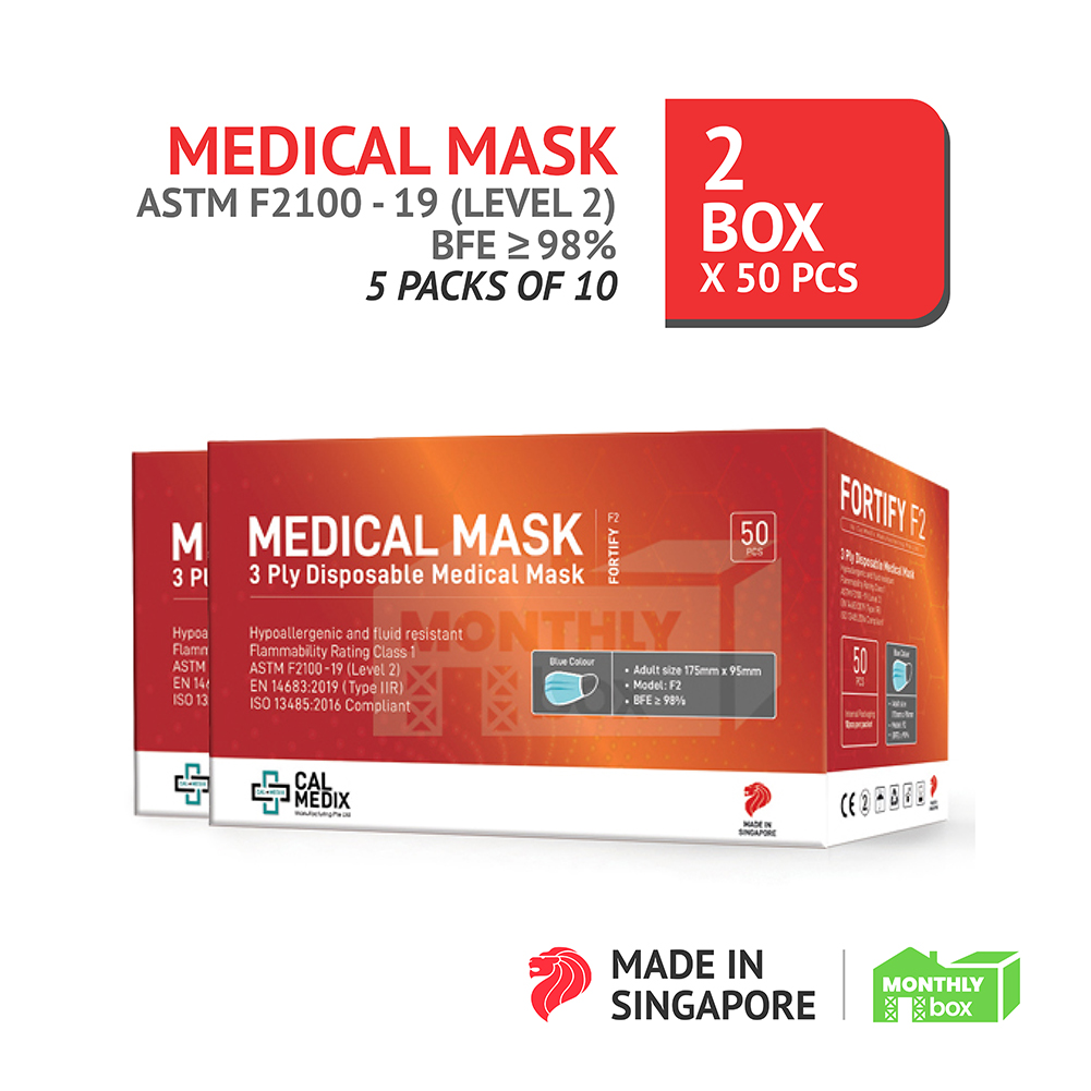 2x Medical Mask Made in Singapore,BFE > 98% [CAL-MEDIX 3 Ply]