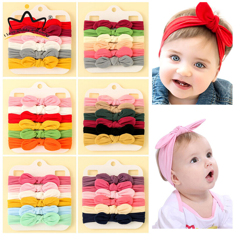 6Pcs/Set Baby Hair Bands Bow Knot Rabbit Ear Headband For Newborn Soft Elastic Girl Kids Headwear Hair Accessories