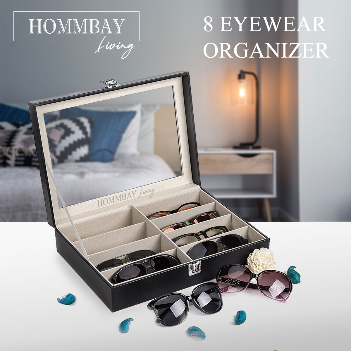 [HOMMBAY Beauty] Spectacles Sunglasses Sunglass Case Eyewear Eye Wear Box Eye Glasses Glass Display Holder Storage Container Jewellery Jewelry Boxes Organizers I 8 Eyewear Slots