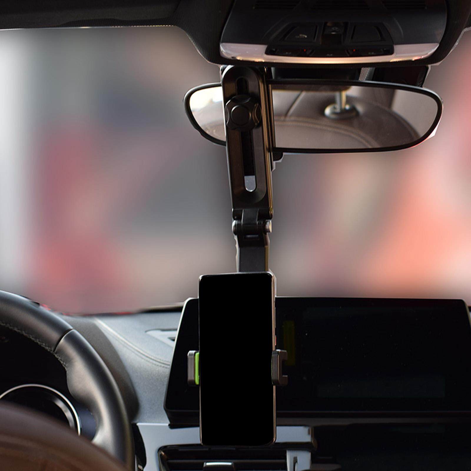 milageto Multifunctional Phone Holder Sturdy Sun Visor Rearview Mirror Phone Stand Selfie