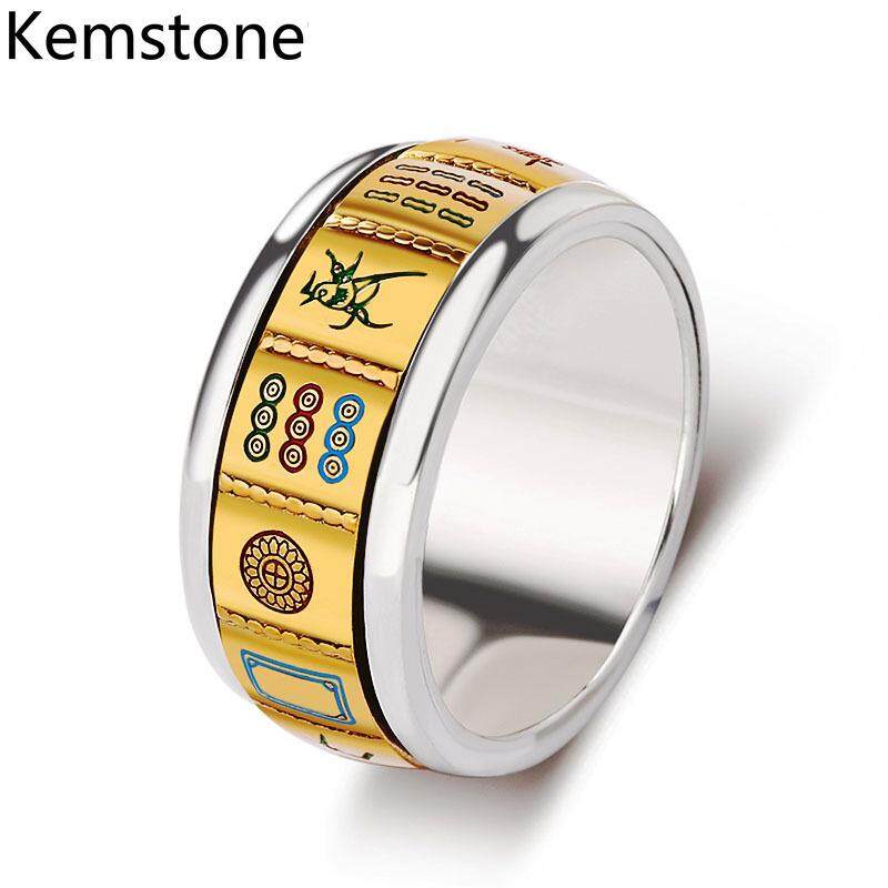 Kemstone Fashion Stainless Steel Mahjong Rotatable Rings for Men Lucky Jewelry Gifts Hot Sale