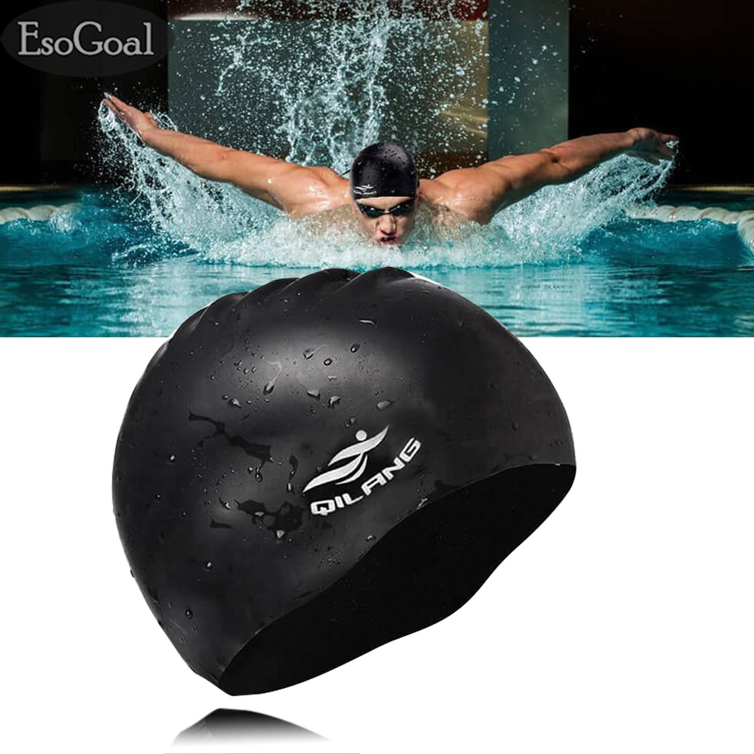 EsoGoal Swim Cap Long Hair Swimming Cap Waterproof Silicone Hat for Adult Woman and Men (Black) - intl
