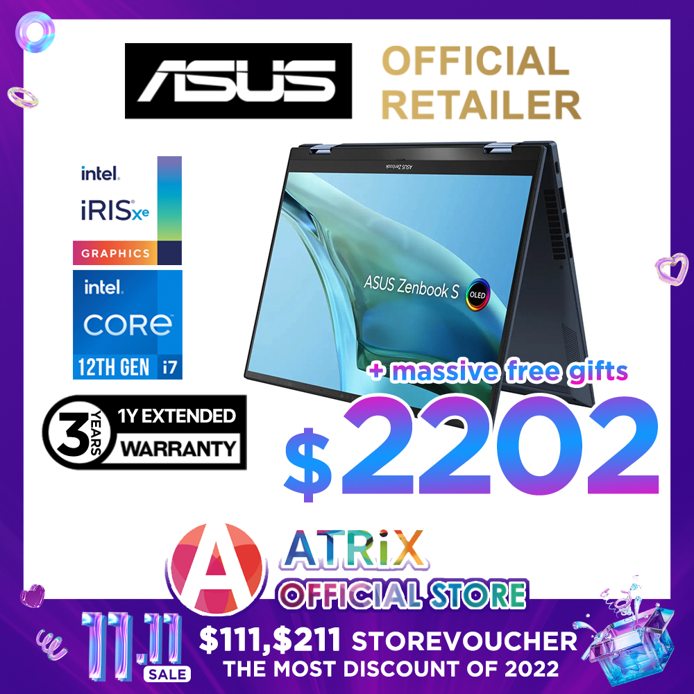 【Zenbook 11% OFF】ASUS Zenbook 13 Flip UP5302ZA-LX195W | 13.3 OLED WQHD (2880X1800) 400NITS | Intel Core i7-1260P | Intel Iris Xe Graphics | 16GB LPPDR5 RAM | 1TB SSD | Win11 home | 2Y ASUS Warrranty