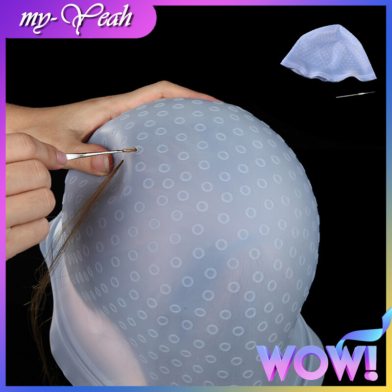 myyeah Professional Salon Reusable Highlighting Dye Frosting Tipping Cap Hair Coloring with Metal Hook Silicone Caps Hair Care Styling Tool-White