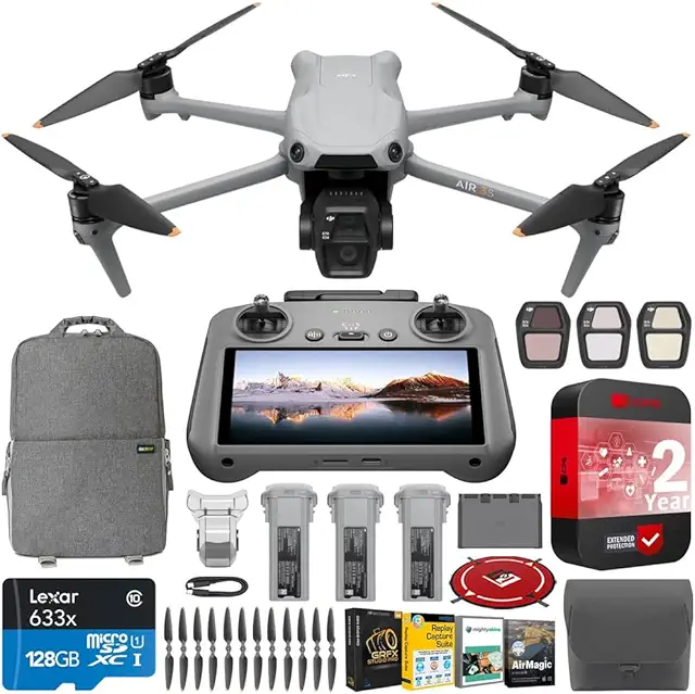DJI Air 3S Fly More Combo (RC 2 Screen Remote) Drone with 1" CMOS Wide-Angle & Medium Tele Camera