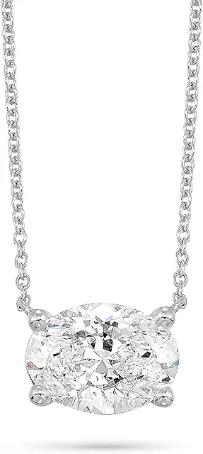 IGI Certified 1/3 to 3 Carat Oval Lab Grown Diamond Horizontal Solitaire Pendant Necklace for Women I 14k Gold Necklace