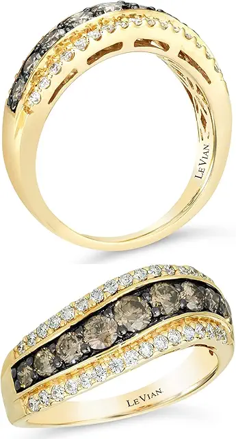 LE VIAN 1 1/5 Carat White and Chocolate Diamond Wavy Three Row Band Ring for Women in 14k Yellow Gold (H-I/Fancy Brown