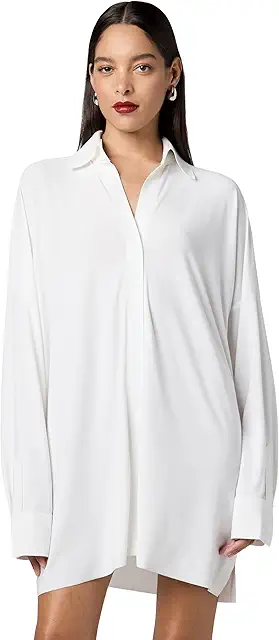 Norma Kamali Womens Oversized Boyfriend Nk Shirt Dress W/Collar Stand