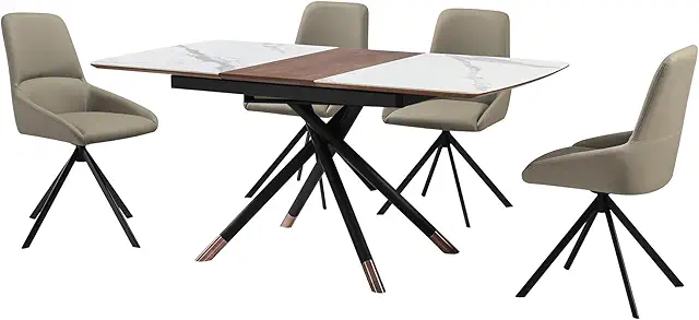 Alora Modern Extendable Dining Table and Chairs Set, 5 Piece, Gray Faux Leather
