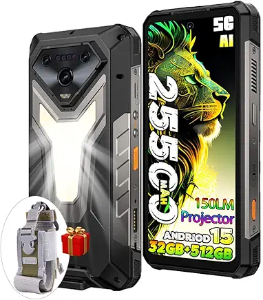 Ulefone Armor 34 PRO 5G AI Rugged Smartphone with Projector.25500mAh(66W),32GB+512GB Andriod 15 Phone,6.95 FHD+ IP68 Waterproof,64MP+50MP+50MP Camera