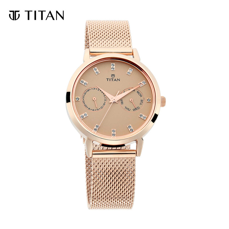 Titan Sparkle Beige Dial Multi Function Women's Watch 2569WM04